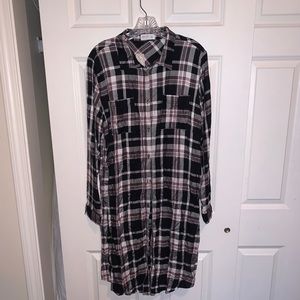 Plaid Button Long Sleeve Shirt Dress